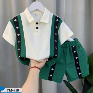 TM-416, +Green Cotton Polo T-Shirt Set For Kids