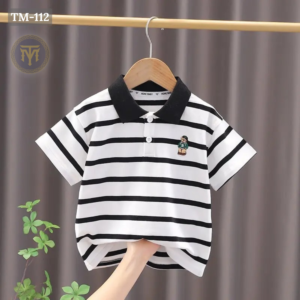TM-112, White S-Step Cotton Polo T-Shirt For Kids