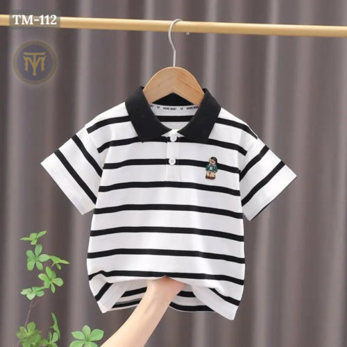 TM-112, White S-Step Cotton Polo T-Shirt For Kids