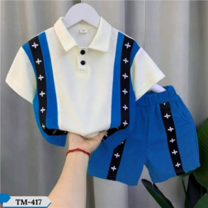 TM-417, +Blue Cotton Polo T-Shirt Set For Kids