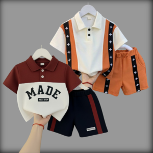 +Orange/Made Burn Maroon Cotton Polo T-Shirt Set For Kids (2 Set Combo)