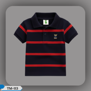 TM-113, Black Step Cotton Polo T-Shirt For Kids