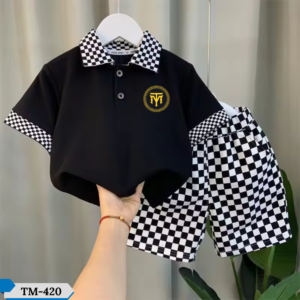 TM-420, Chess Black Cotton Polo T-Shirt Set For Kids