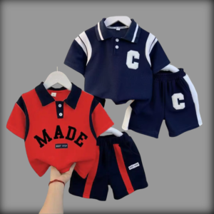 Made Red/C-Contrast NavyCotton Polo T-Shirt Set For Kids (2 Set Combo)