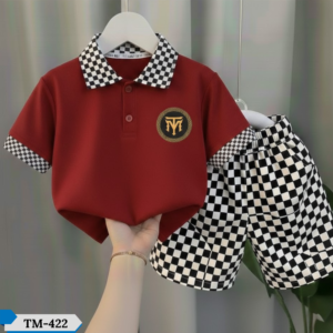 TM-422, Chess Maroon Cotton Polo T-Shirt Set For Kids