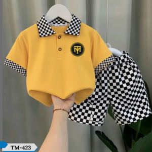 TM-423, Chess Yellow Cotton Polo T-Shirt Set For Kids
