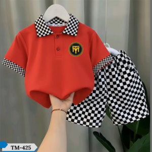 TM-425, Chess Orange Cotton Polo T-Shirt Set For Kids