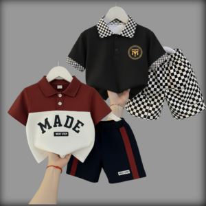 Chess Black/Made Burn Maroon Cotton Polo T-Shirt Set For Kids (2Pis Combo)
