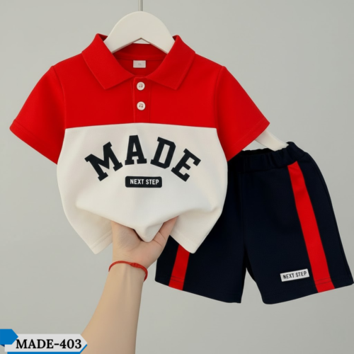TM-403, Red Made Cotton Polo T-Shirt Set For Kids