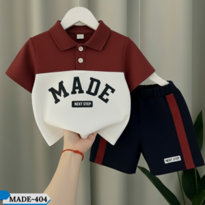 TM-404, Burn-Maroon Made Cotton Polo T-Shirt Set For Kids