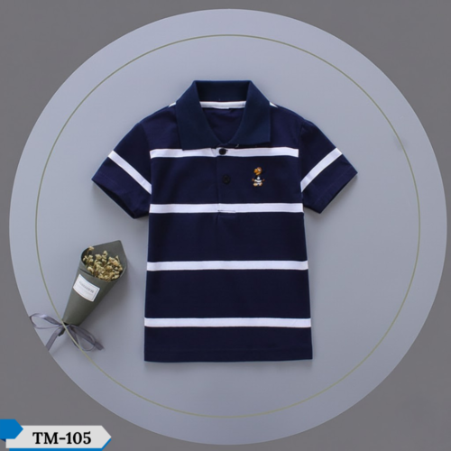TM-105, Navy Step Cotton Polo T-Shirt For Kids