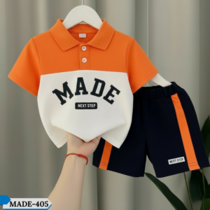TM-405, Orange Made Cotton Polo T-Shirt Set For Kids