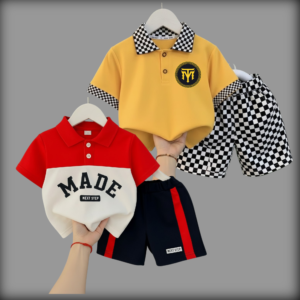 Chess Yellow/Made Red Cotton Polo T-Shirt Set For Kids (2 Set Combo)