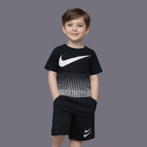 Nike Black Cotton Polo T-Shirt Set For Kids