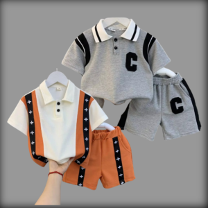 +Orange/C-Contrast Ash Cotton Polo T-Shirt Set For Kids (2 Set Combo)