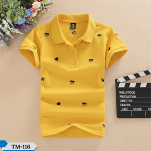 TM-116, Yellow Love Cotton Polo T-Shirt For Kids