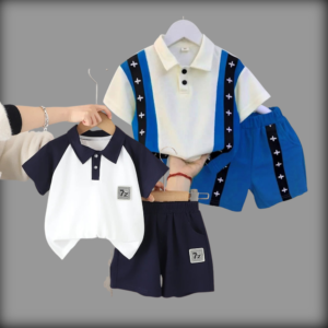 +Blue/72-Contrast Cotton Polo T-Shirt Set For Kids (2 Set Combo)