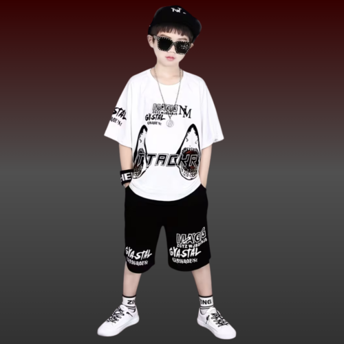 Attackr Black & White Cotton Polo T-Shirt Set For Kids