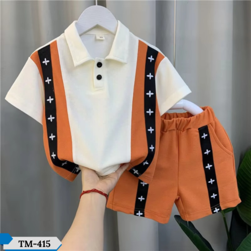 TM-415, +Orange Cotton Polo T-Shirt Set For Kids
