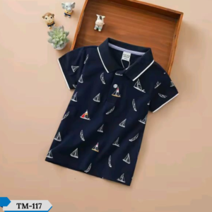 TM-117, Navy Print Cotton Polo T-Shirt For Kids