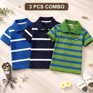 Cotton Polo T-Shirt For Kids (3 Pis Combo) Blue+Navy Blue+ Parot Blue