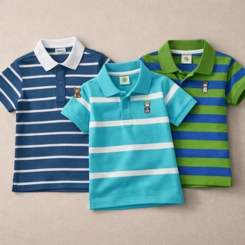 Cotton Polo T-Shirt For Kids (3 Pis Combo) Denim blue+Deep sky+blue parrot