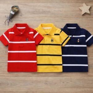 Cotton Polo T-Shirt For Kids (3 Pis Combo) Red+Yellow+Navy Blue