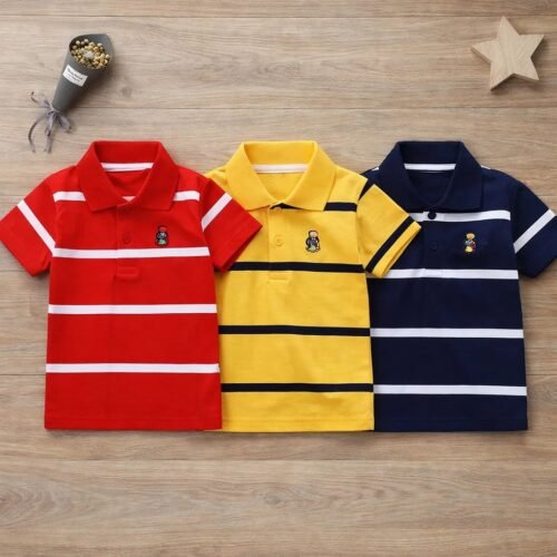 Cotton Polo T-Shirt For Kids (3 Pis Combo) Red+Yellow+Navy Blue