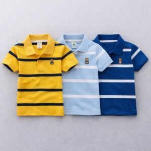 Cotton Polo T-Shirt For Kids (3 Pis Combo) Yellow+Light Sky