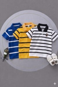 Cotton Polo T-Shirt For Kids (3 Pis Combo) Blue+Yellow+White