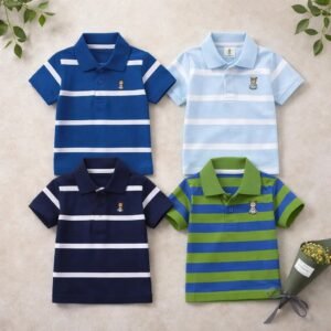 Cotton Polo T-Shirt For Kids (4 Pis Combo) Blue+Light Sky+Navy Blue+Parot Blue