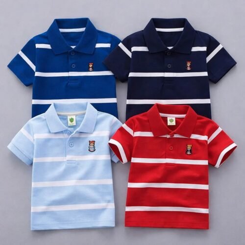 Cotton Polo T-Shirt For Kids (4 Pis Combo) Blue+Navy Blue+Light Sky+Red