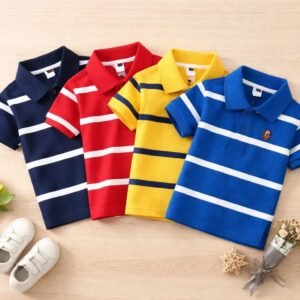 Cotton Polo T-Shirt For Kids (4 Pis Combo) Navy Blue+Red+Yellow+Blue