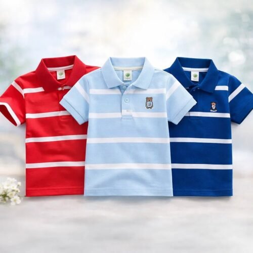 Cotton Polo T-Shirt For Kids (3 Pis Combo) Red+Sky+Blue
