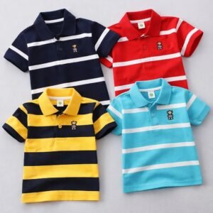Cotton Polo T-Shirt For Kids (4 Pis Combo) Navy Blue+Red+Big Yellow+Light Sky