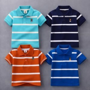 Cotton Polo T-Shirt For Kids (4 Pis Combo)  Light Sky+Navy Blue+Orange+Blue