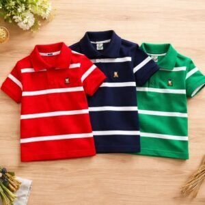 Cotton Polo T-Shirt For Kids (3 Pis Combo) Red+Navy Blue+Parot