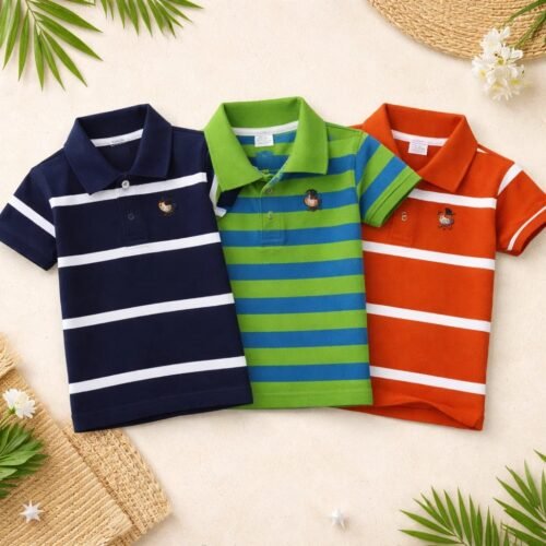 Cotton Polo T-Shirt For Kids (3 Pis Combo) Navy blue+Parot color+Orange